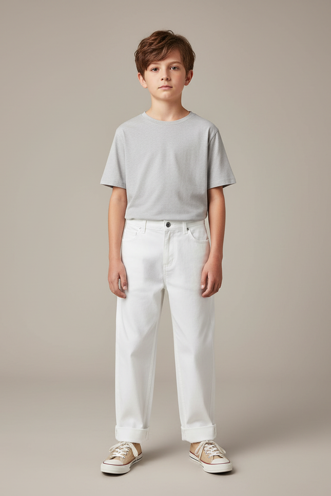 Pantalon Blanc Coton Décontracté Garçon Printemps Automne - Jean