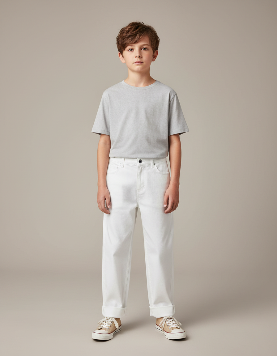 Pantalon Blanc Coton Décontracté Garçon Printemps Automne - Jean