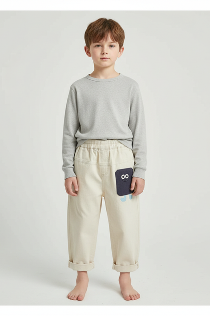 Pantalon Blanc Coton Ample Décontracté Garçon Printemps - Beige