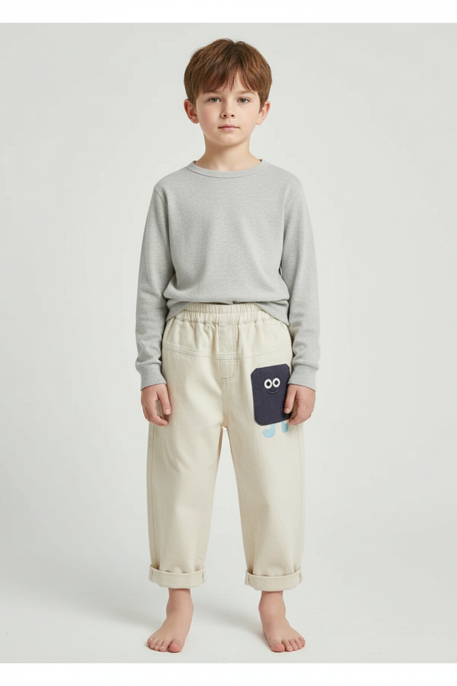 Pantalon Blanc Coton Ample Décontracté Garçon Printemps - Beige