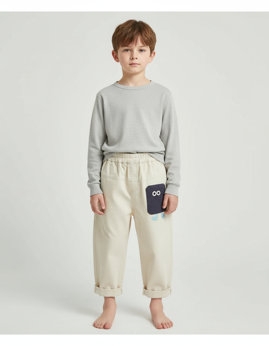 Pantalon Blanc Coton Ample Décontracté Garçon Printemps - Beige