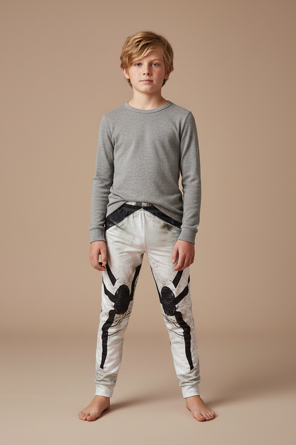 Pantalon Blanc Imprimé Araignée Garçon Confortable - Molleton