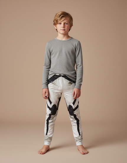 Pantalon Blanc Imprimé Araignée Garçon Confortable - Molleton