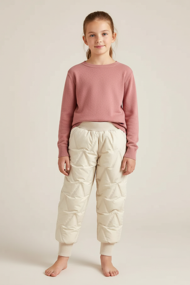 Pantalon Blanc Matelassé Hiver Enfant Rembourré Chaud - Beige Polyester