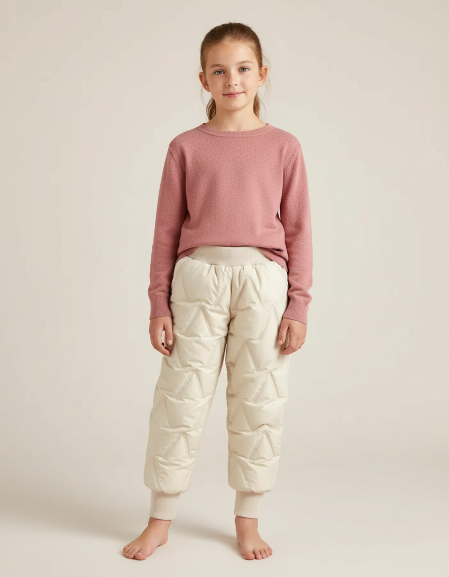 Pantalon Blanc Matelassé Hiver Enfant Rembourré Chaud - Beige Polyester