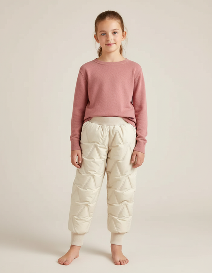 Pantalon Blanc Matelassé Hiver Enfant Rembourré Chaud - Beige Polyester