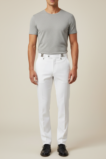 Pantalon Blanc Habillé Coupe Droite Élégant Homme - Gabardine