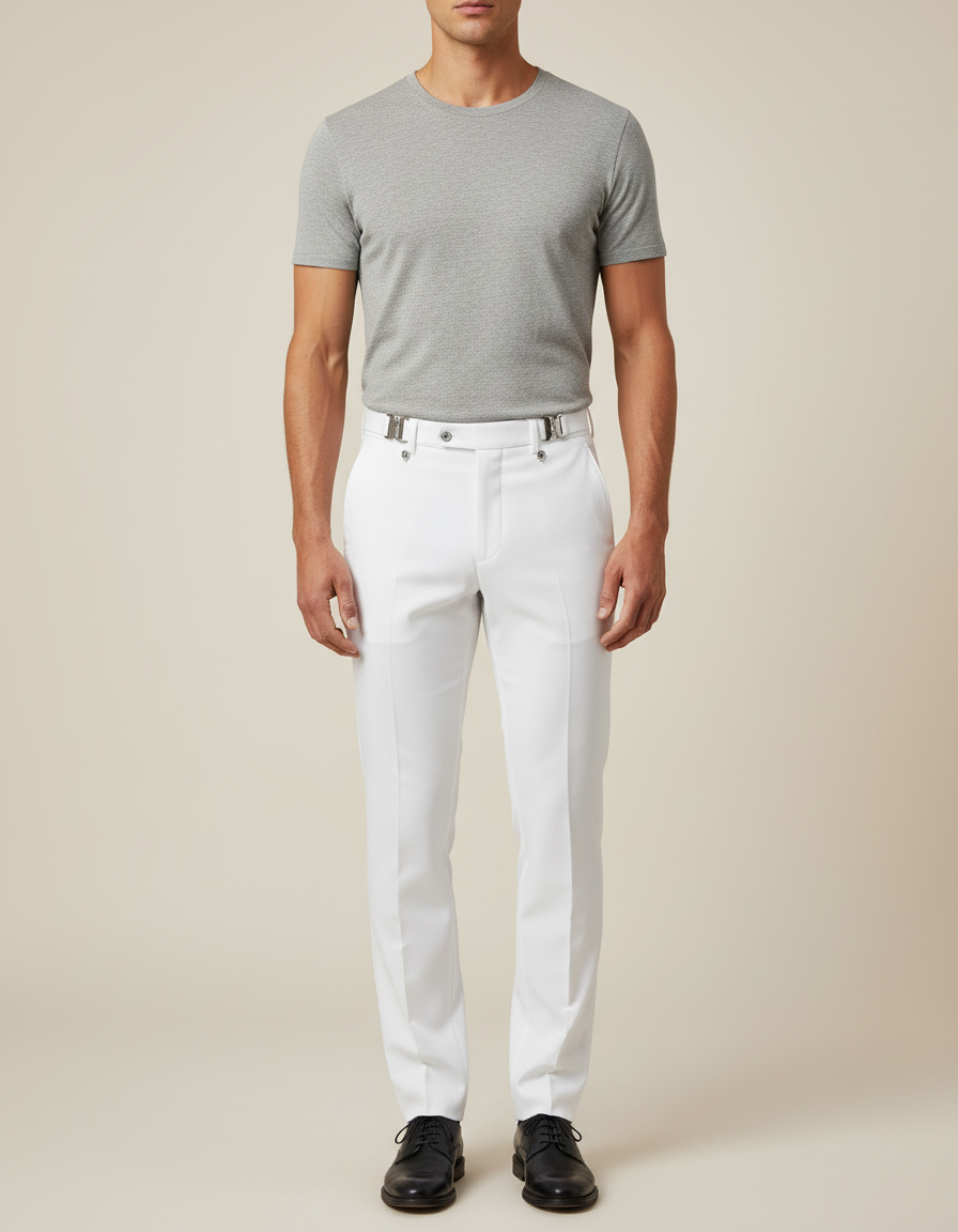 Pantalon Blanc Habillé Coupe Droite Élégant Homme - Gabardine