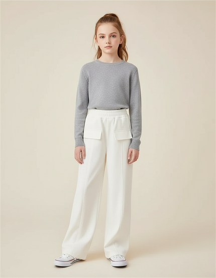 Pantalon Blanc Ample Décontracté Taille Haute Enfant - Molleton