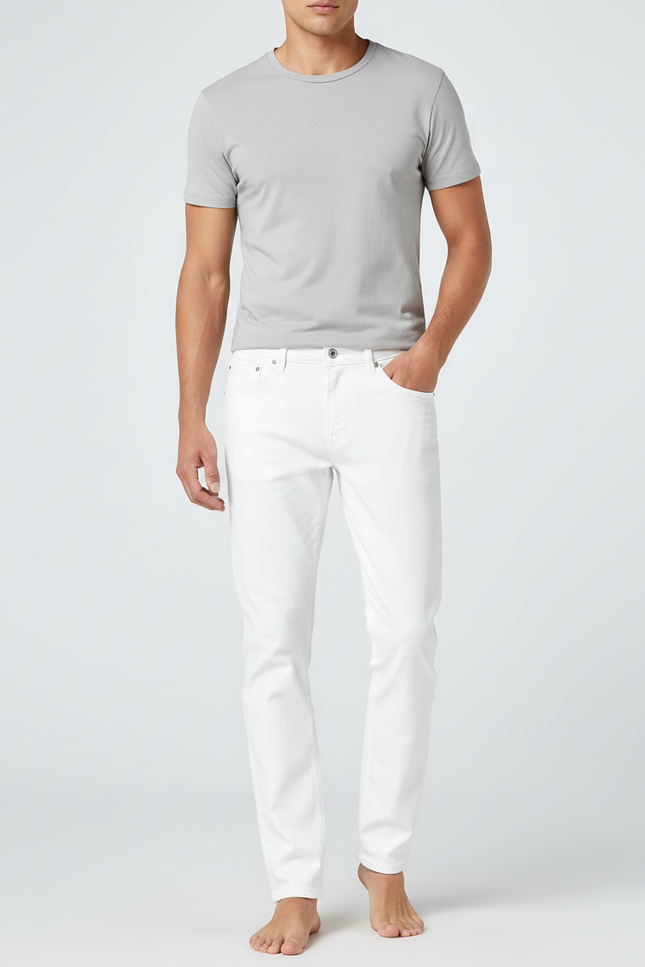 Pantalon Blanc Coton Slim Stretch Homme Décontracté