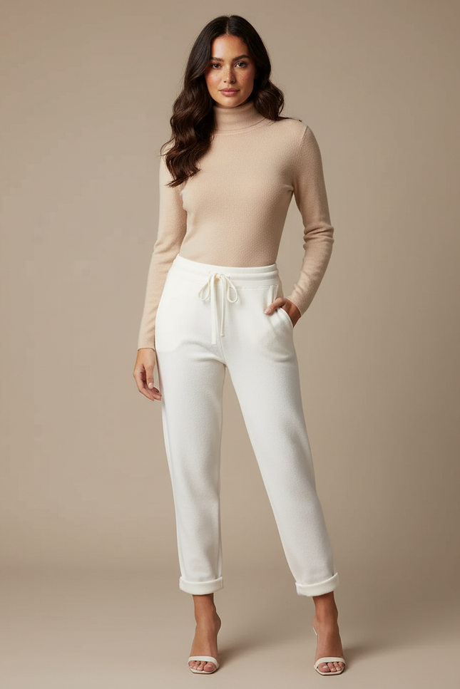 Pantalon Blanc Sport Décontracté Cordon Cheville Resserrée - Molleton