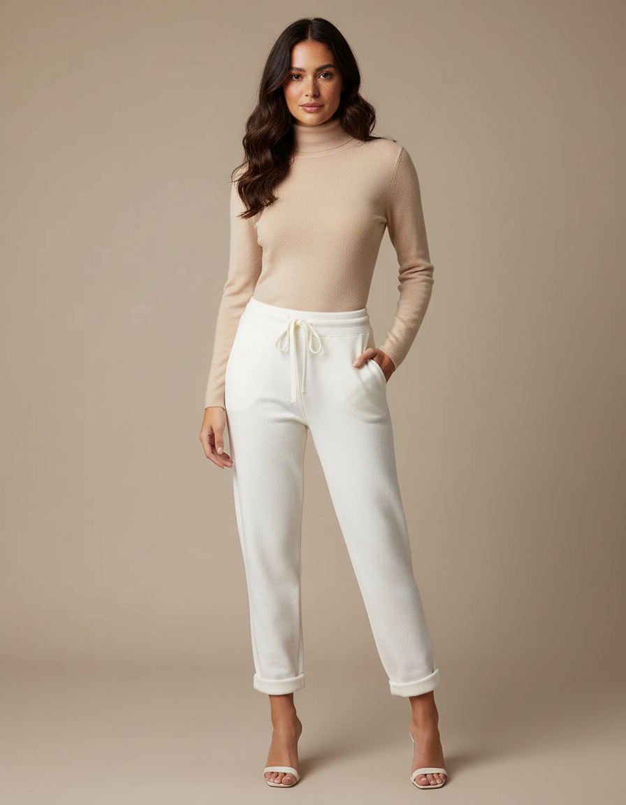 Pantalon Blanc Sport Décontracté Cordon Cheville Resserrée - Molleton