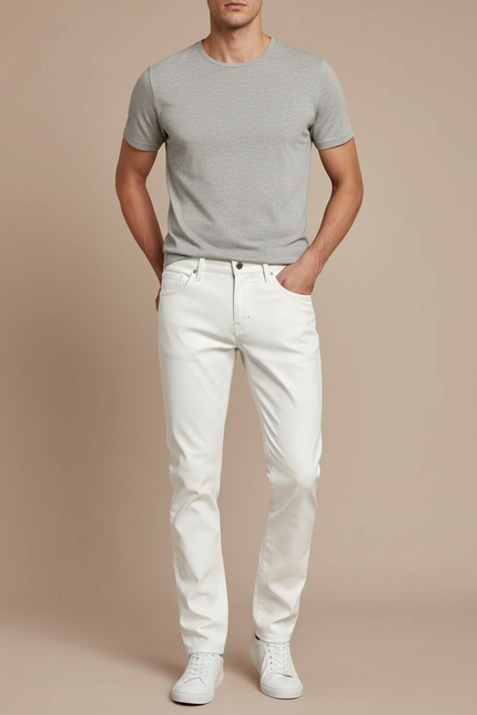 Pantalon Blanc Homme Slim Fit Décontracté Coton