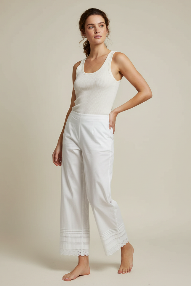 Pantalon Blanc Broderie - Coton