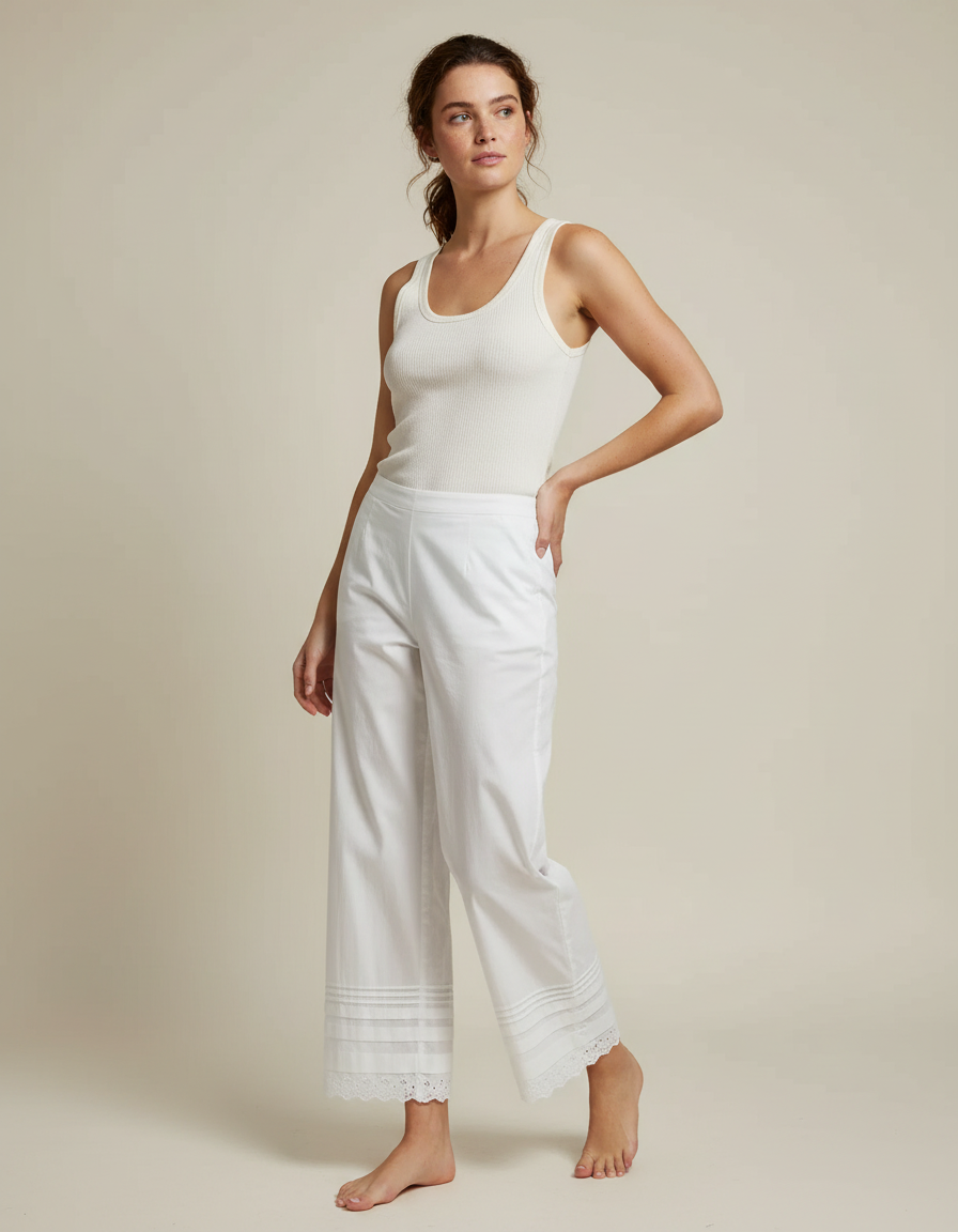 Pantalon Blanc Broderie - Coton
