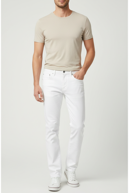 Pantalon Blanc Homme Coupe Droite Décontracté Slim - Jean