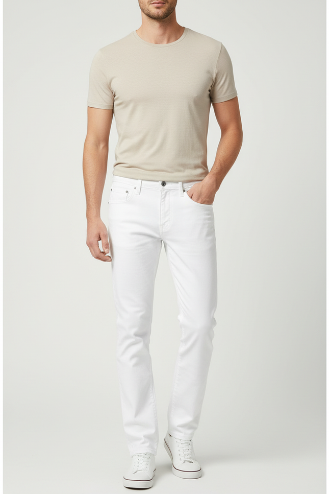 Pantalon Blanc Homme Coupe Droite Décontracté Slim - Jean