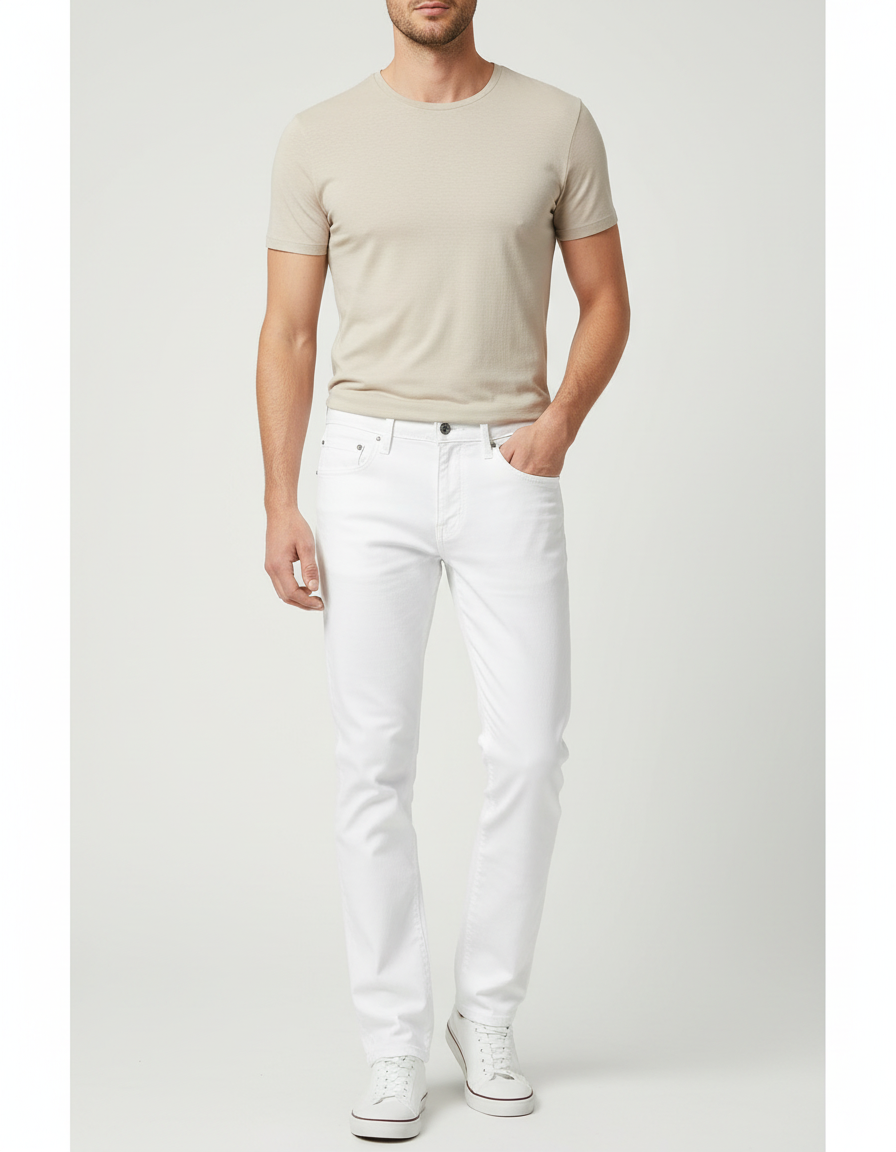 Pantalon Blanc Homme Coupe Droite Décontracté Slim - Jean