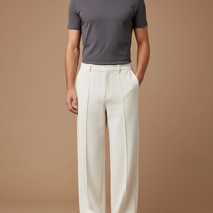 Pantalon Blanc Ample Droit Élégant Décontracté Homme - Laine