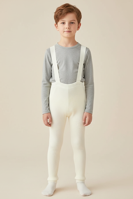Pantalon Blanc Côtelé Bretelles Confortable Enfant - Cordé