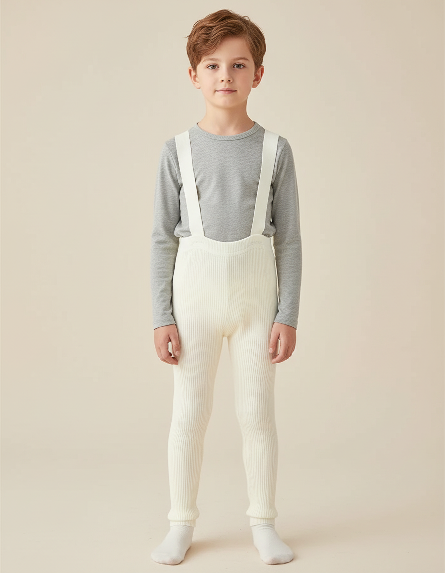 Pantalon Blanc Côtelé Bretelles Confortable Enfant - Cordé