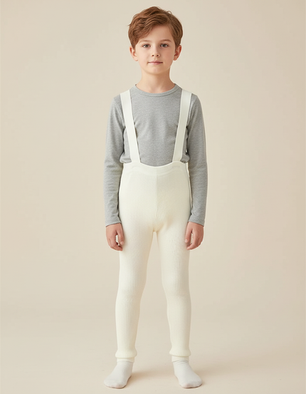 Pantalon Blanc Côtelé Bretelles Confortable Enfant - Cordé
