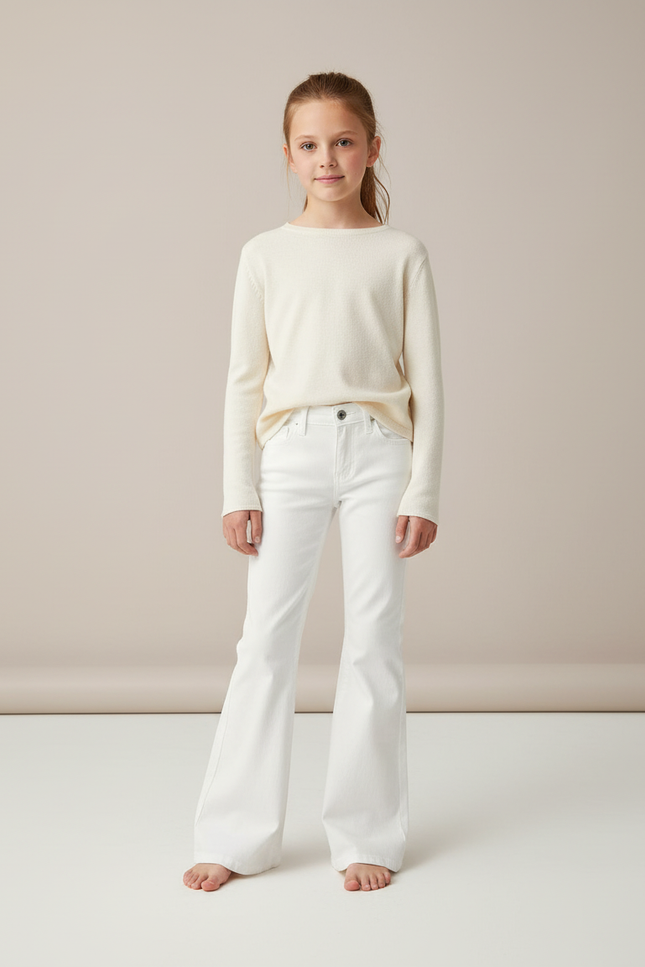 Pantalon Blanc Évasé Denim Taille Haute Fille - Jean