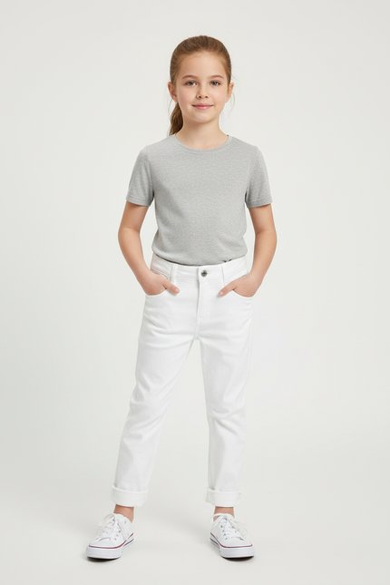 Pantalon Blanc Droit Décontracté Enfant Coton