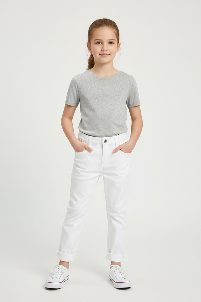 Pantalon Blanc Droit Décontracté Enfant Coton