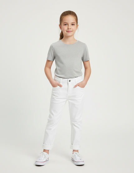 Pantalon Blanc Droit Décontracté Enfant Coton