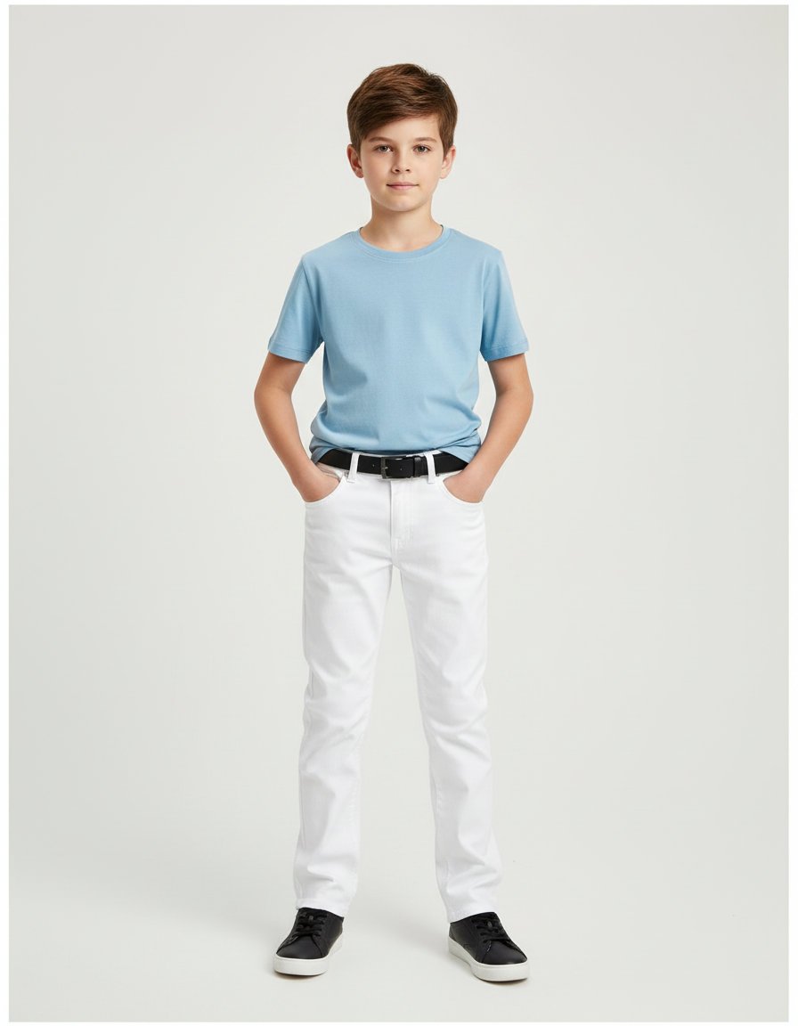 Pantalon Blanc Slim Fit Droit Garçon Élégant - Jean