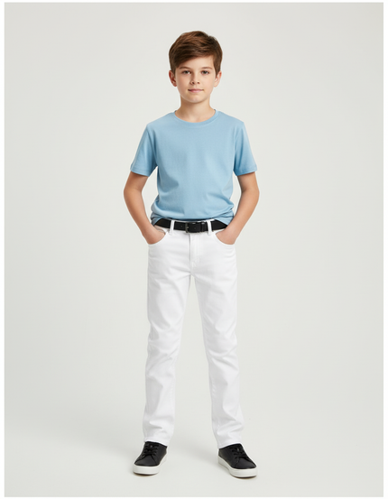 Pantalon Blanc Slim Fit Droit Garçon Élégant - Jean