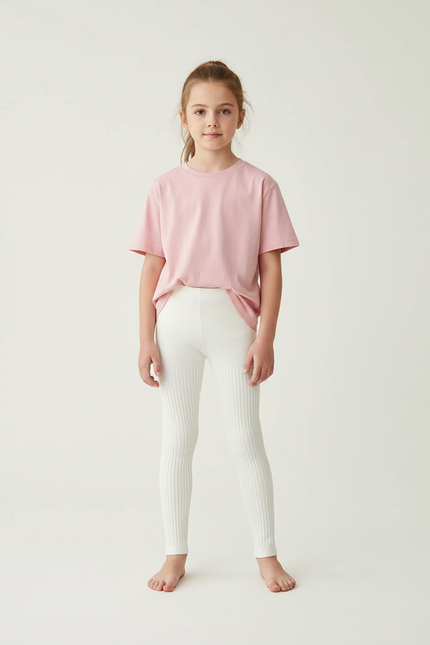 Pantalon Blanc Côtelé Slim Confortable Fille - Maille