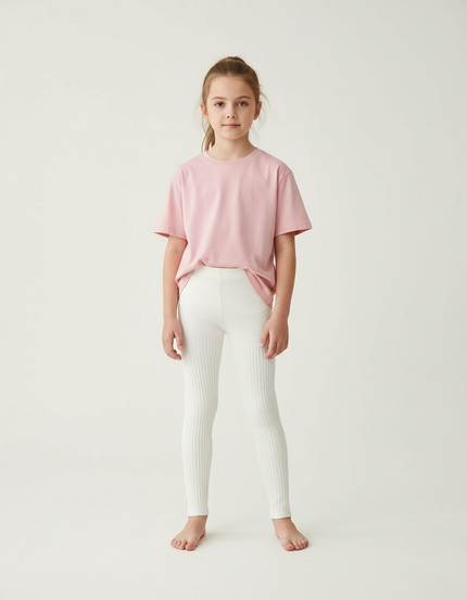 Pantalon Blanc Côtelé Slim Confortable Fille - Maille