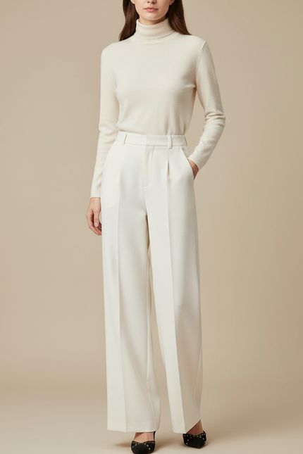 Pantalon Blanc Taille Haute Fluide - Viscose