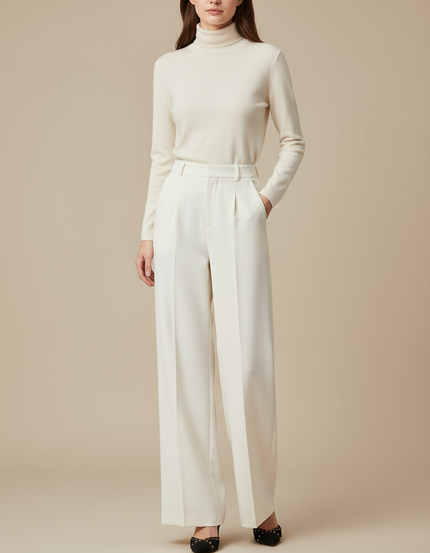 Pantalon Blanc Taille Haute Fluide - Viscose
