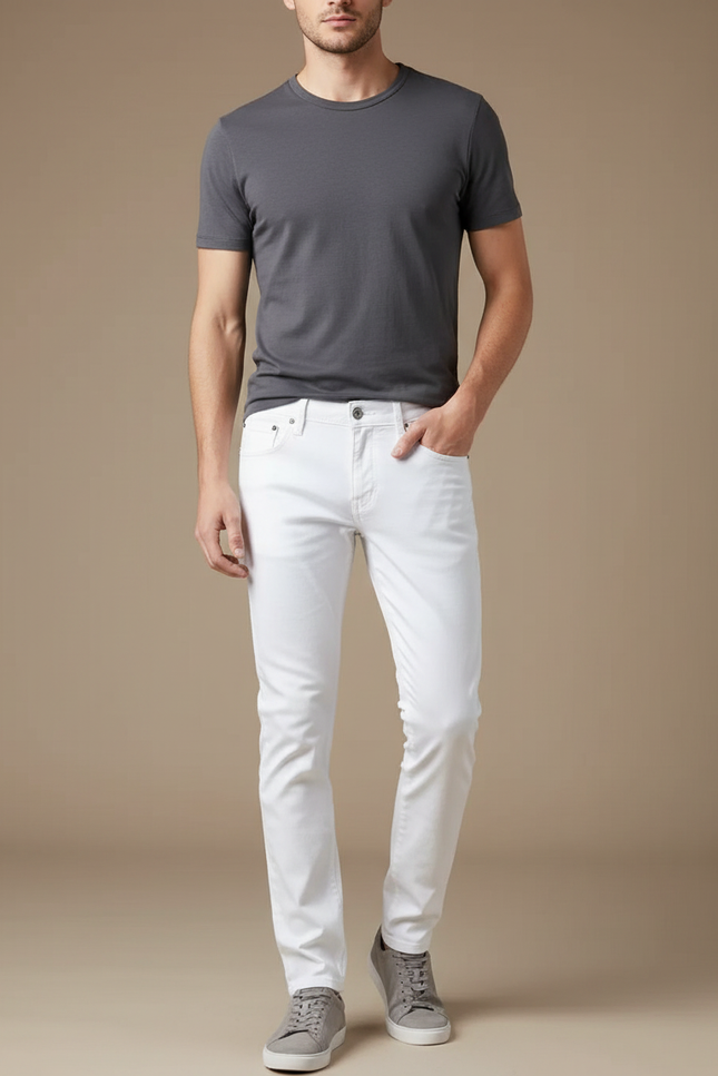 Pantalon Blanc Homme Slim Stretch Décontracté - Jean