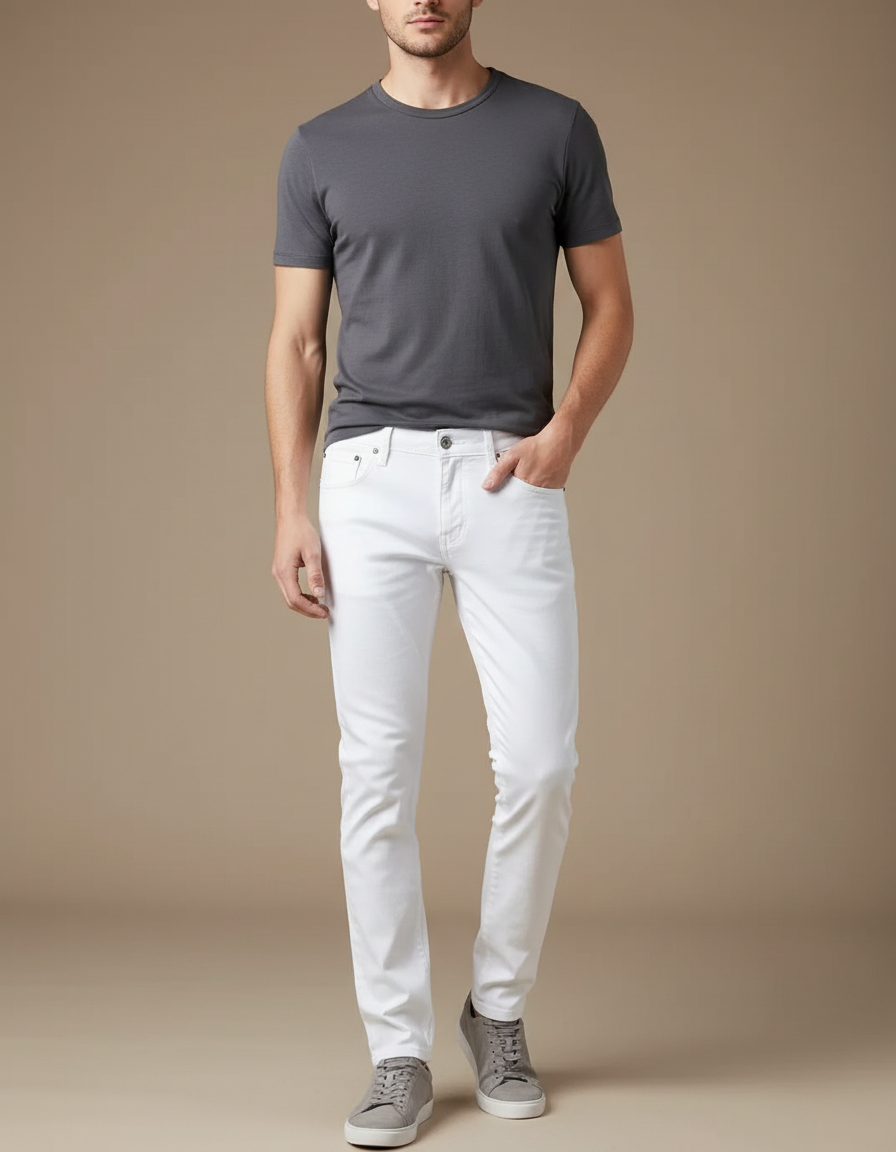 Pantalon Blanc Homme Slim Stretch Décontracté - Jean