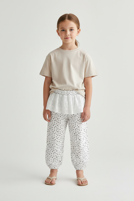 Pantalon Fluide Blanc Et Noir - Imprimé Viscose