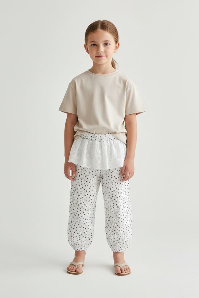 Pantalon Fluide Blanc Et Noir - Imprimé Viscose