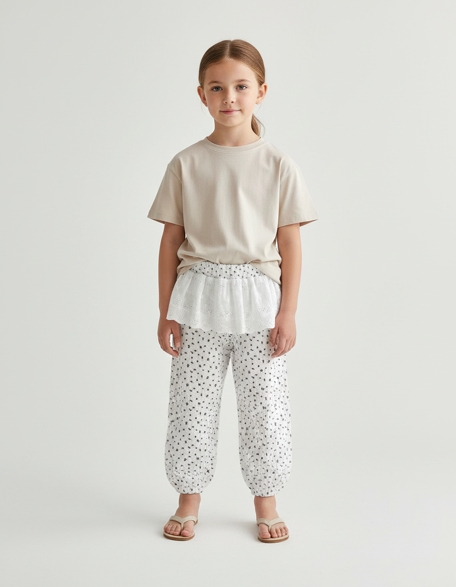 Pantalon Fluide Blanc Et Noir - Imprimé Viscose