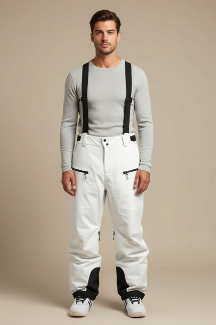 Pantalon Blanc Ski Imperméable Coupe-vent Homme Bretelles - Polyester