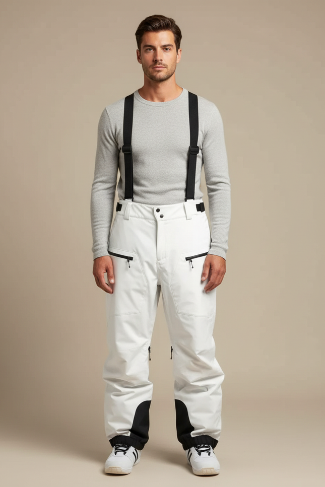 Pantalon Blanc Ski Imperméable Coupe-vent Homme Bretelles - Polyester