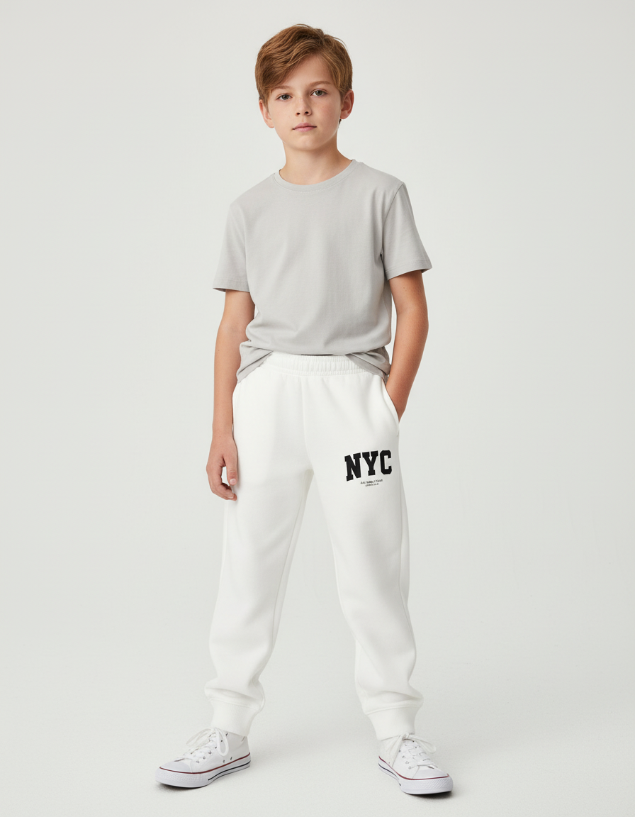 Pantalon Blanc Jogging Molletonné Imprimé NYC Garçon