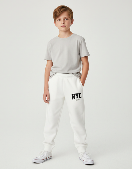 Pantalon Blanc Jogging Molletonné Imprimé NYC Garçon