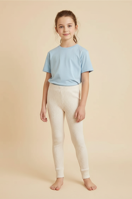 Pantalon Blanc Côtelé Décontracté Enfant Rayé Confortable - Beige Maille