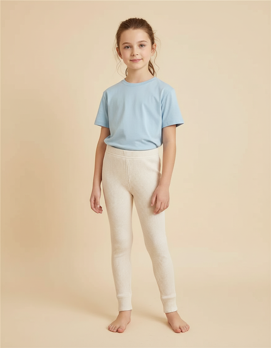 Pantalon Blanc Côtelé Décontracté Enfant Rayé Confortable - Beige Maille