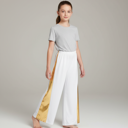 Pantalon Blanc Large Doré Brillant Fille Danse - Polyester