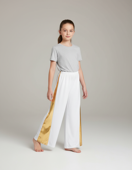 Pantalon Blanc Large Doré Brillant Fille Danse - Polyester