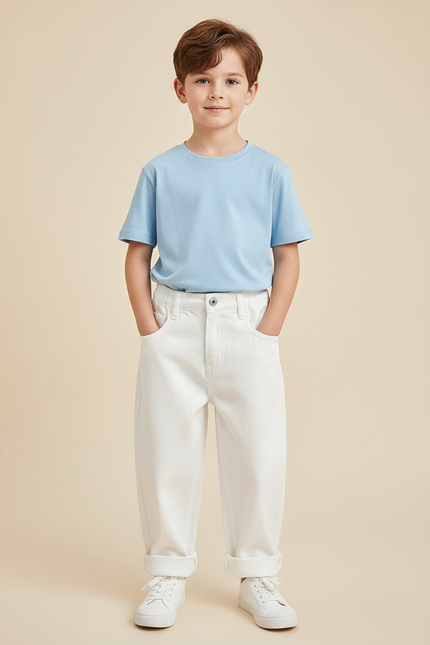 Pantalon Blanc Ample Décontracté Enfant Coton - Jean